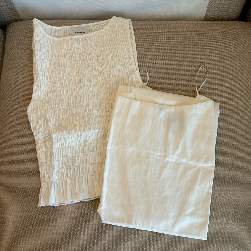 BEST Reformation Laguna Two Piece Set White Ivory Cotton French Midi Classic - Picture 7 of 15